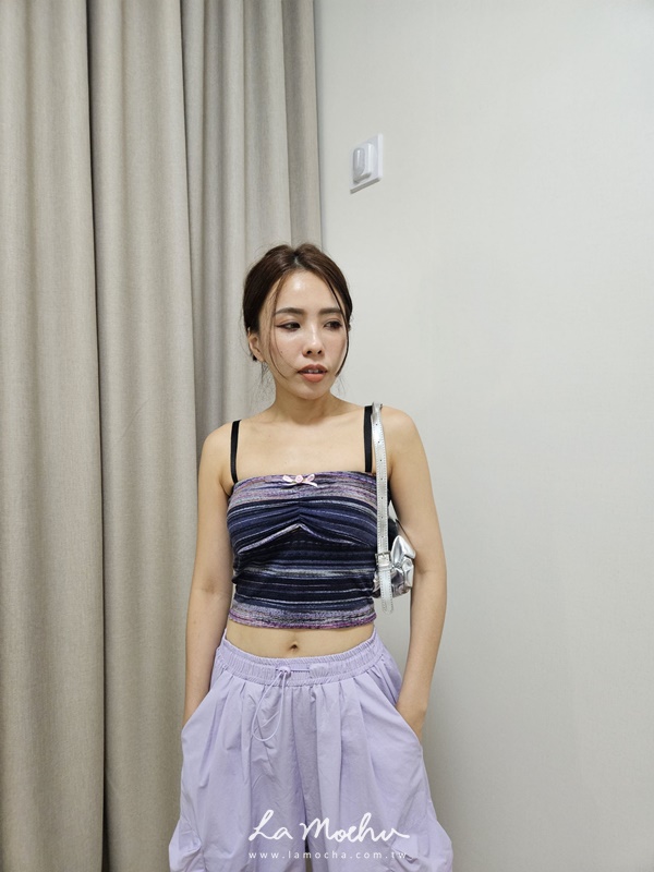 蝴蝶結抓皺混色平口上衣(闆娘清單)